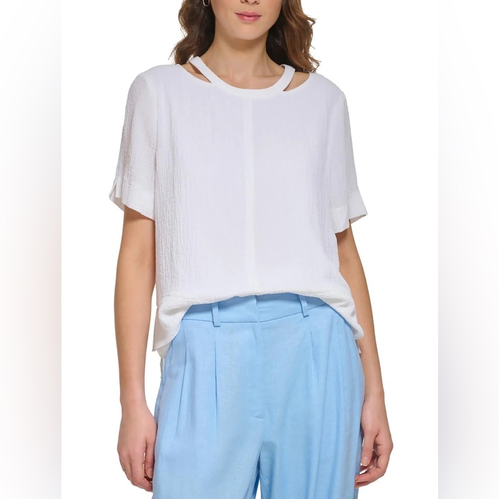 DKNY Crinkle Cut-Out Layered Blouse